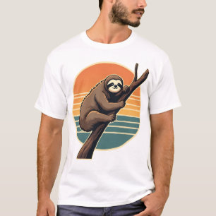 Vintage Sloth Sunset Vector Retro Hanging Art 2 T-Shirt
