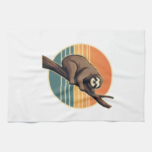 Vintage Sloth Sunset Vector Retro Hanging Art 2 Tea Towel