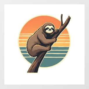 Vintage Sloth Sunset Vector Retro Hanging Art 2 Window Cling