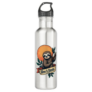 Vintage Sloth T-Shirt Slow and Steady Humour Desig 710 Ml Water Bottle