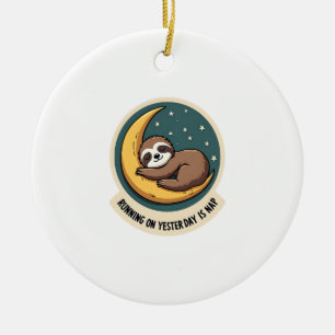 Vintage Sloth Tired Quote Funny Retro Animal Desig Ceramic Tree Decoration