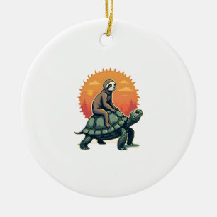 Vintage Sloth Turtle Retro Animal Ride Shirt 2 Ceramic Tree Decoration