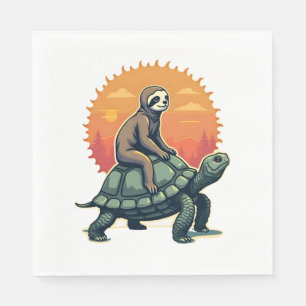 Vintage Sloth Turtle Retro Animal Ride Shirt 2 Napkin