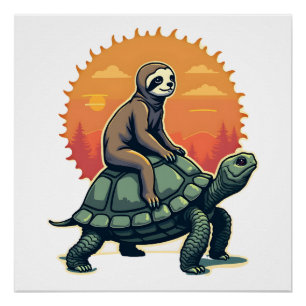 Vintage Sloth Turtle Retro Animal Ride Shirt 2 Poster