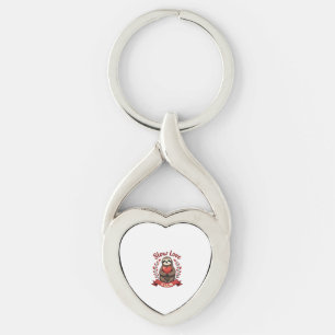 Vintage Sloth Valentine Cute Heart Hands Art 2 Key Ring