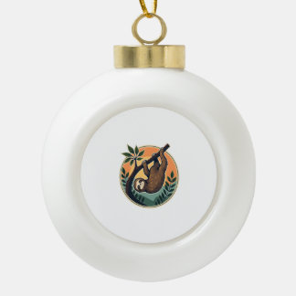 Vintage Sloth Vector Retro Wildlife Badge 2 Ceramic Ball Christmas Ornament