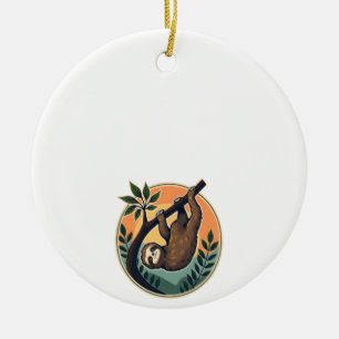 Vintage Sloth Vector Retro Wildlife Badge 2 Ceramic Tree Decoration