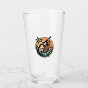 Vintage Sloth Vector Retro Wildlife Badge 2 Glass
