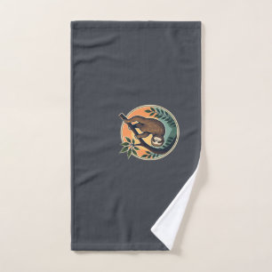 Vintage Sloth Vector Retro Wildlife Badge 2 Hand Towel