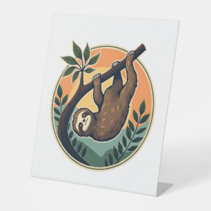 Vintage Sloth Vector Retro Wildlife Badge 2 Pedestal Sign