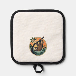 Vintage Sloth Vector Retro Wildlife Badge 2 Pot Holder