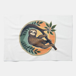 Vintage Sloth Vector Retro Wildlife Badge 2 Tea Towel