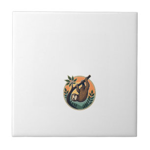 Vintage Sloth Vector Retro Wildlife Badge 2 Tile