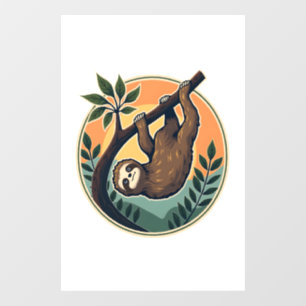 Vintage Sloth Vector Retro Wildlife Badge 2 Window Cling