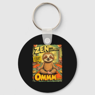 Vintage Sloth Yoga Funny Retro Comic Meditation Ze Key Ring