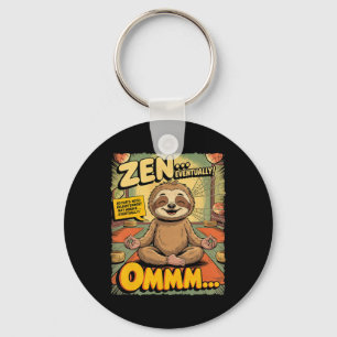 Vintage Sloth Yoga Funny Retro Comic Meditation Ze Key Ring