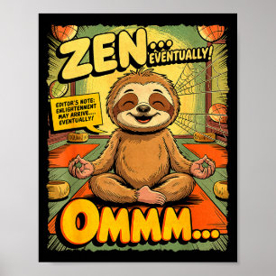 Vintage Sloth Yoga Funny Retro Comic Meditation Ze Poster