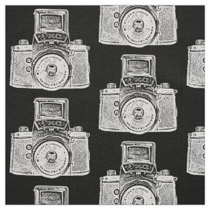 Vintage SLR Camera - White on Black Fabric