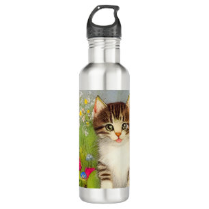 Vintage Smiling Cat Illustration 710 Ml Water Bottle