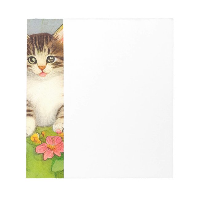 Vintage Smiling Cat Illustration Notepad (Front)