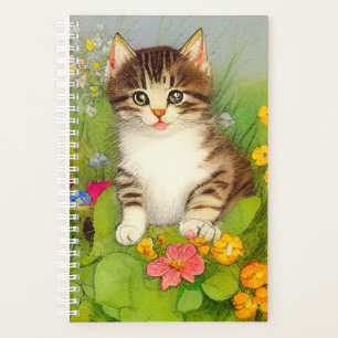 Vintage Smiling Cat Illustration Planner