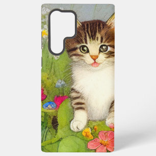 Vintage Smiling Cat Illustration Samsung Galaxy Case