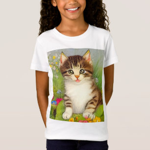 Vintage Smiling Cat Illustration T-Shirt