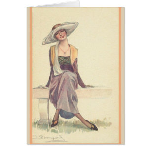 Vintage - Smiling Lady on Park Bench,