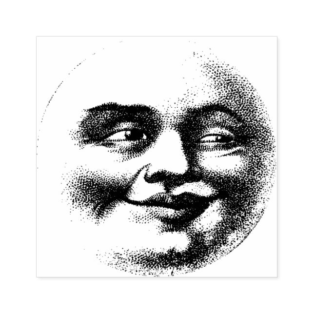 Vintage smiling Moon face Rubber Stamp (Imprint)