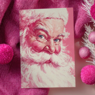 Vintage Smiling Santa Claus Retro Pink Christmas Holiday Card