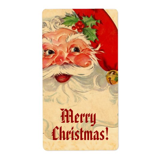 Vintage Smiling Santa Merry Christmas V01 Shipping Label