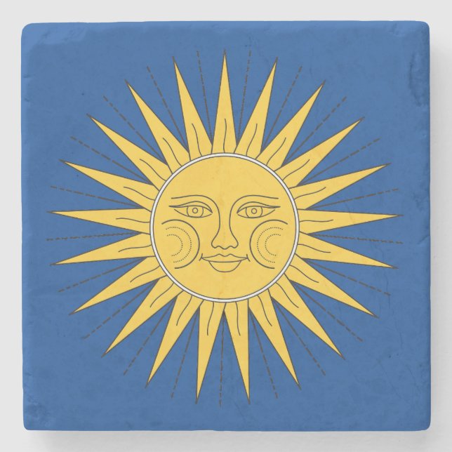 Vintage Smiling Sun  Stone Coaster (Front)