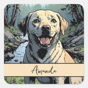 Vintage Smiling Yellow Labrador Retriever Square Sticker