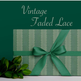 Vintage Smokey Green Damask Antique Lace Stripe  Wrapping Paper