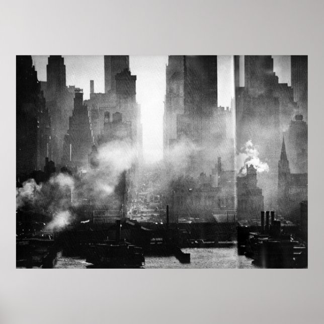 Vintage Smokey Gritty NYC Black and White Skyline Poster (Front)
