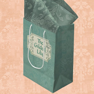 Vintage Smokey Pine Green Damask Personalised Medium Gift Bag