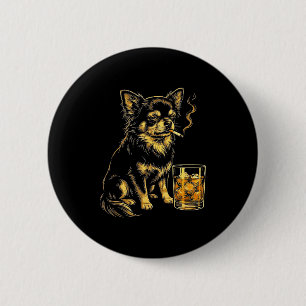 Vintage smoking chihuahua funny dog meme graphic  6 cm round badge