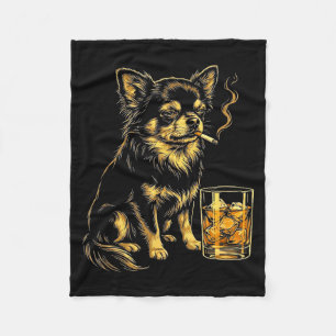 Vintage smoking chihuahua funny dog meme graphic  fleece blanket