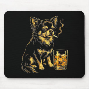 Vintage smoking chihuahua funny dog meme graphic mouse mat