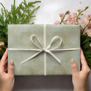 Vintage Smoky Green Faded Handwriting Damask  Wrapping Paper