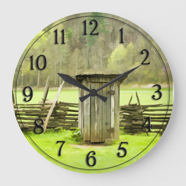 Vintage Smoky Mountains Outhouse Travel Photo Large Clock (Front)