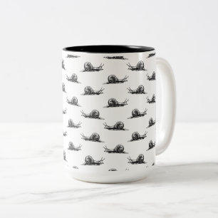 Vintage Snail Art CUSTOM BACKGROUND COLOR Two-Tone Coffee Mug