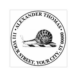 Vintage Snail Drawing Name Return Address  Self-inking Stamp