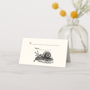 Vintage Snail on Leaf Place Card Escort Card Ivory