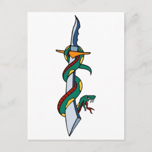 VIntage Snake and Dagger Tattoo Art Postcard