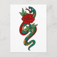 Vintage Snake and Rose Tattoo Art