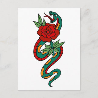 Vintage Snake and Rose Tattoo Art Postcard