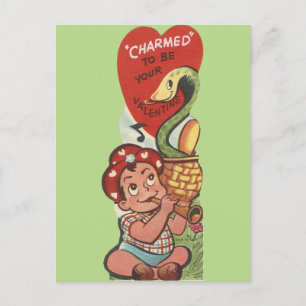 Vintage Snake Charmer Valentine Holiday Postcard