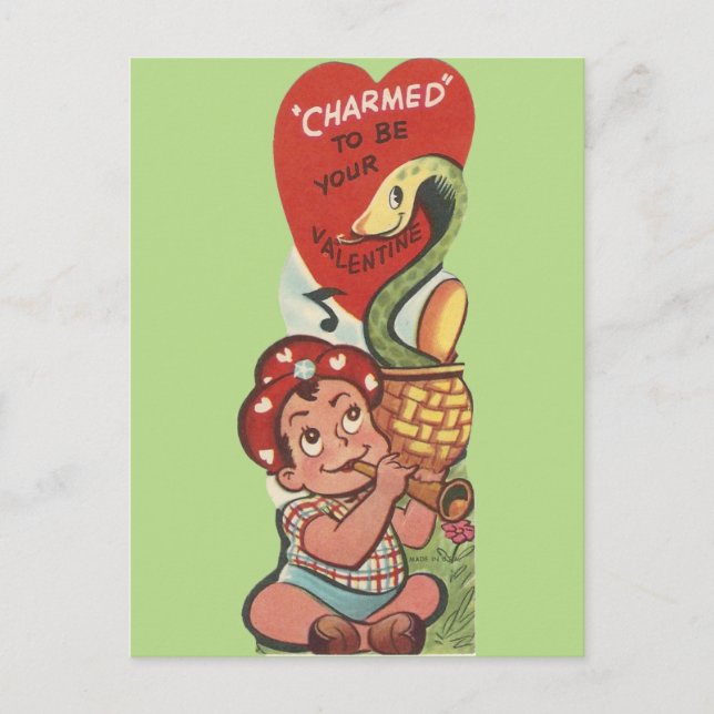 Vintage Snake Charmer Valentine Holiday Postcard (Front)