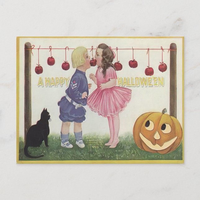 Vintage Snap Apple Halloween Game Postcard (Front)